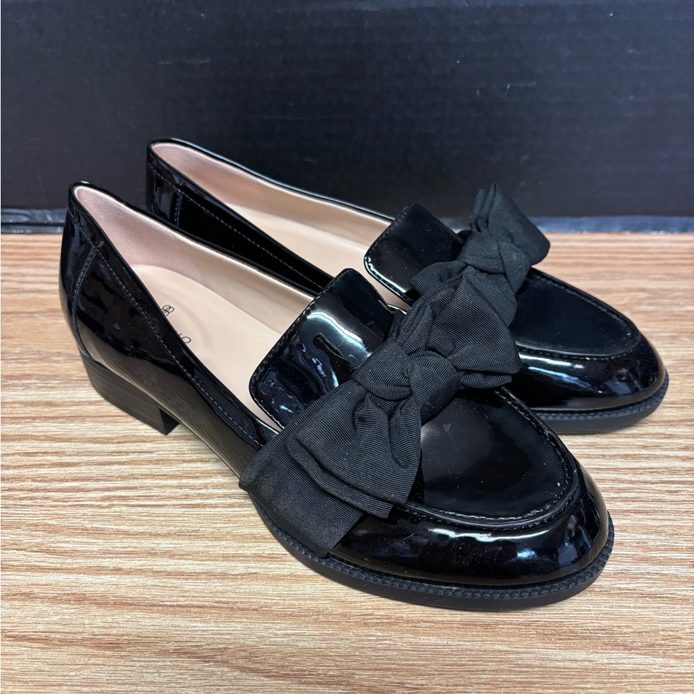 Bandolino Women's Lindio Bow Block Heel Slip-On Loafer in Black #5381